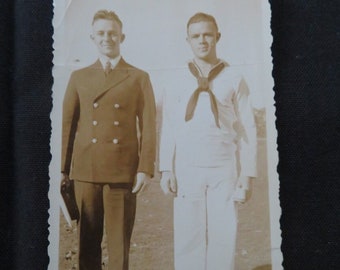 B&W Photo Snapshot 1940's WWII Military Navy Soldier in Uniform