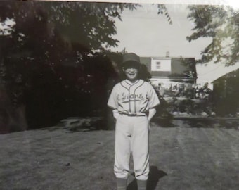 Photo Snapshot 1950's Boy Wearing NY Giants Baseball Uniform