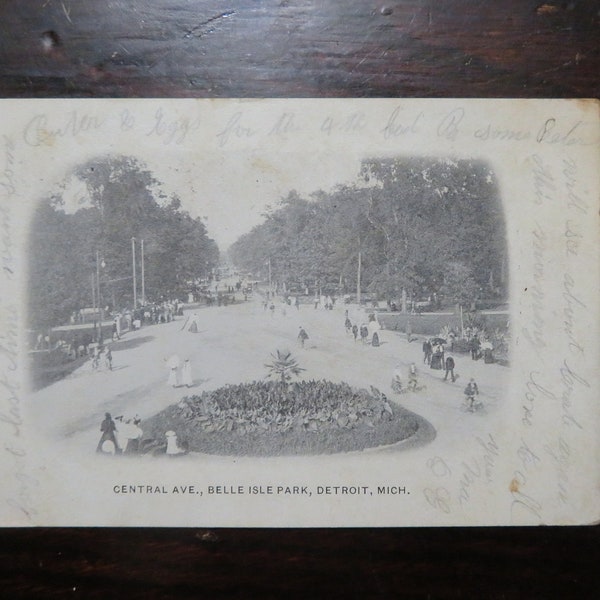 Antique (1908) Postcard Central Ave. Belle Isle Park, Detroit Michigan (P8)