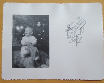 Vintage Christmas Photo Greeting Card, Baby with Christmas Tree