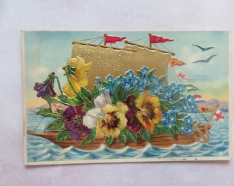 Antique Victorian Embossed Birthday Wishes Postcard