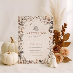 A Little Boo is Almost Due Baby Shower Invitations, Halloween Baby Shower Invite Template, Boho Fall Baby Shower, Instant Download sb140 image 2