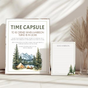 One Happy Camper Time Capsule, Editable 1st Birthday Decor, Printable Birthday Template, Camping Party Decor Baby, Instant Download, sb110