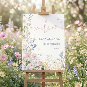 A Little Wildflower Baby Shower Welcome Sign, Wildflower Is On The Way Decor, Spring Floral Garden Party Welcome Poster Printable, sb185