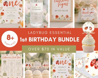 Ladybug First Birthday Bundle, Lovebug Birthday Decorations Printable, Ladybug Birthday Party Decor Set, Lovebug First Birthday Bundle sb168