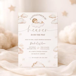 A Little Piece Of Heaven Baby Shower Invitation, Heaven Sent Baby Shower Invite Neutral, Little Piece Of Heaven Invitations Digital, sb171