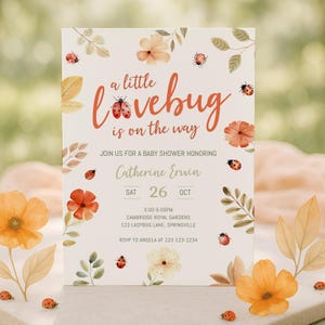 A Little Lovebug Baby Shower Invitation Ladybug Theme Printable, Ladybug Baby Shower Invite, Love Bug Shower Invitation Digital, sb168