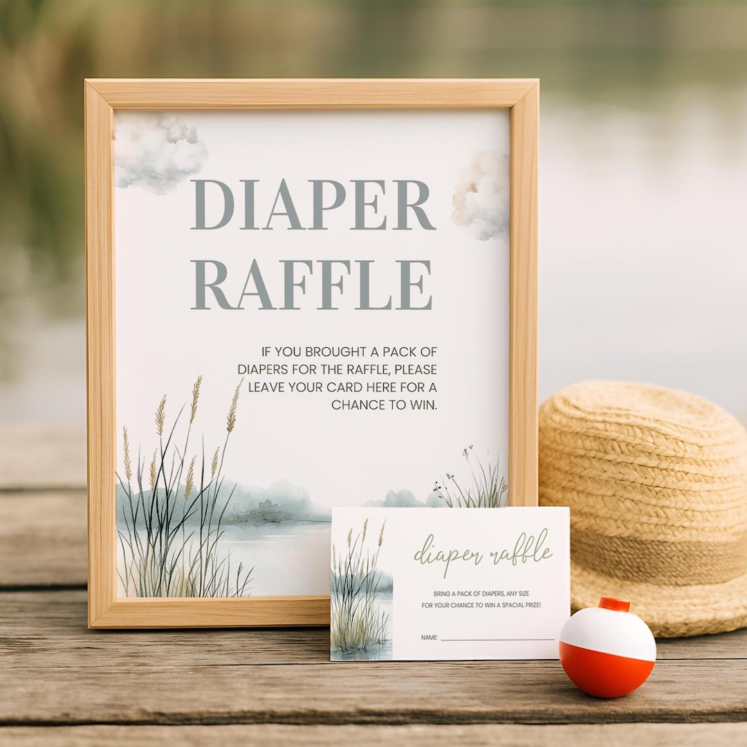 Fishling Ruffle Fishing Theme Baby Shower, Little Fisherman Diaper Raffle Sign, Diaper ...