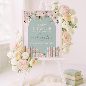A New Chapter Begins Baby Shower Welcome Sign, New Chapter Book Theme Baby Shower Decor, Baby Girl Party Sign Template, Book Poster sb125