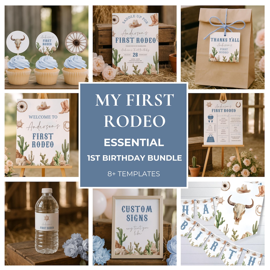 First Rodeo Birthday Boy Bundle, First Rodeo Invitation Bundle, Cowboy ...