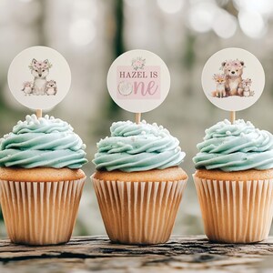Woodland Animal Cupcake Toppers, Forest Critters Cupcake Topper, Woodland Creatures Theme Party Decor, Editable Instant Download, sb136