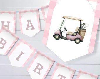 Happy Birthday Golf Banner, Golf First Birthday High Chair Banner, Pink Golf Birthday Decorations Banner, Girls Pink Golf Party Banner sb118