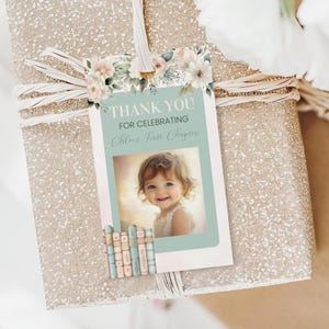 Thank You Tag Book Theme, First Chapter Party Favor Tag, Baby Girl Loot Bag with Photo, Printable Gift Tags, Editable Digital Template sb125