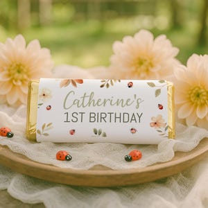 Ladybug Birthday Party Favors, Lovebug Chocolate Bar Wrapper, Ladybug Birthday Candy Wrapper Printable Girl, Spring Floral Garden Bug, sb168