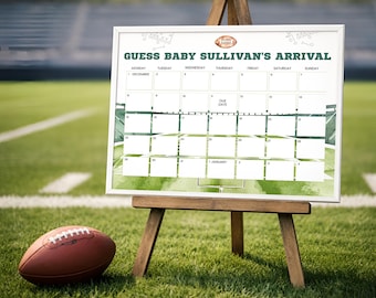 Football Due Date Calendar, Football Baby Shower Due Date Game, Guess the Baby Arrival Football Printable, Sports Baby Shower Decor, sb157