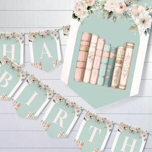 One For The Books First Birthday Banner, Book Lover Birthday Banner, Book Themed Birthday Banner, Printable Bunting High Chair Flag, sb125