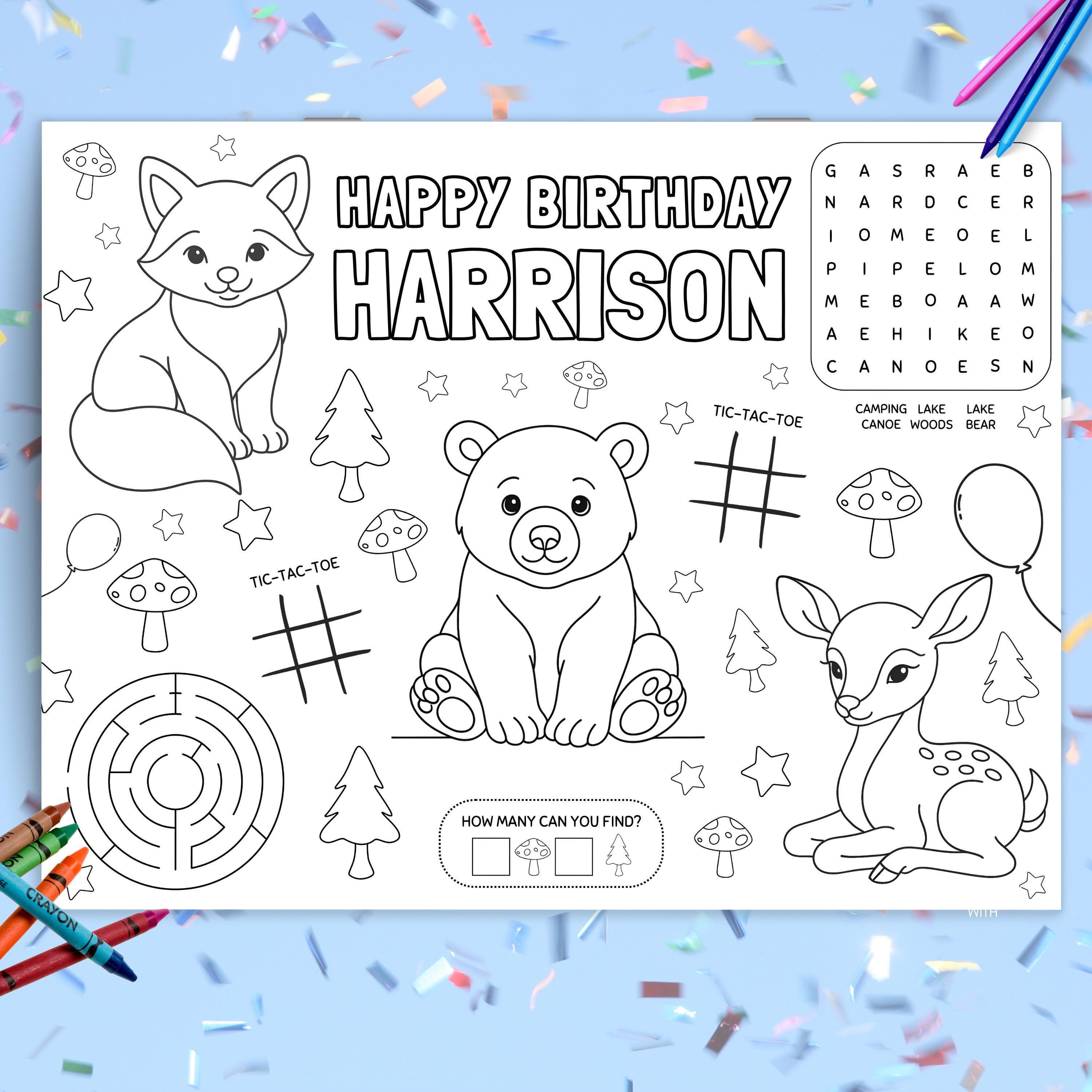 Camping Themed Activity Sheets, Printable Woodland Animal Coloring Page ...