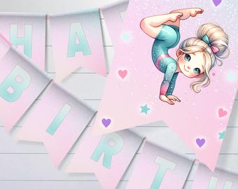 Gymnastics Themed Birthday Banner, Gymnastics Birthday Party Decor, Gymnast Girls Birthday Sign, Printable Instant Digital Download, sb117
