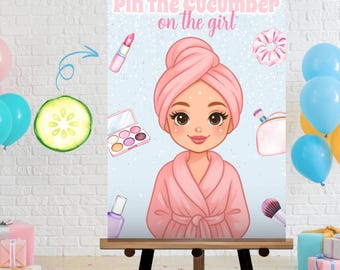 Spa Party Game Printable, Spa Themed Party Games, Pin the Tail Party Game, Pin the Cucumbers on the Girl, Girls Birthday Activity, sb116