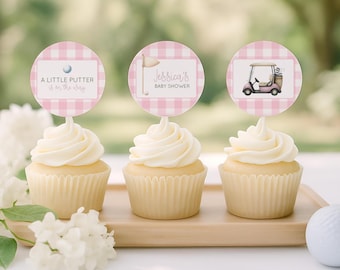 Pink Golf Baby Shower Cupcake Toppers, Girls Golf Cupcake Toppers Printable, Cupcake Toppers Golf Theme, Printable Instant Download, sb118