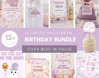 Halloween Birthday Party Bundle, Girls Groovy Ghost Birthday Party Decorations Bundle, Halloween Theme Party Decor Printable Template, sb139