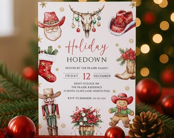 Western Christmas Invitation, Country Christmas Invite, Cowboy Christmas Party Invitation Editable Template, Digital Instant Download