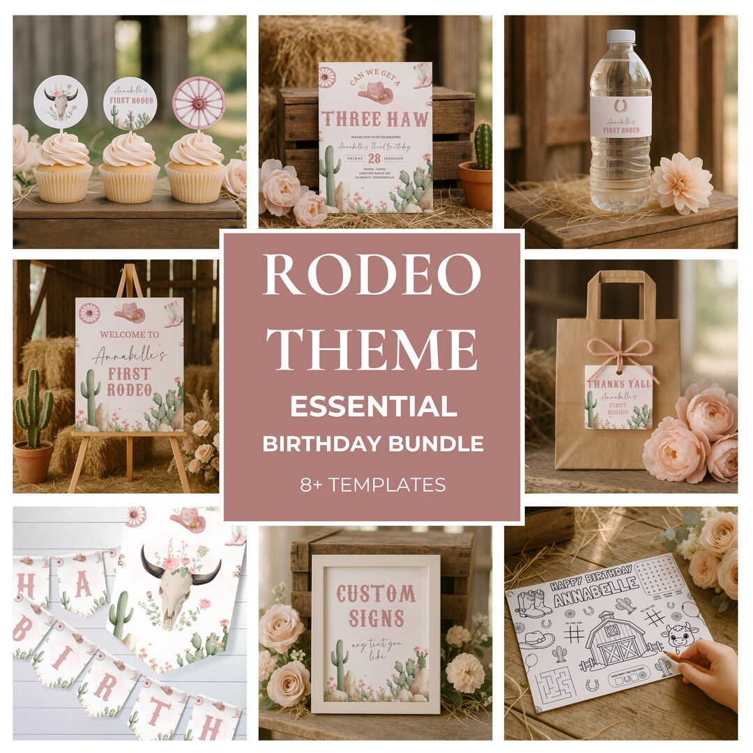 Rodeo Birthday Bundle, Cowgirl Birthday Party Decor Set, Western Rodeo ...
