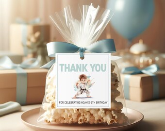 Karate Thank You Tag, Karate Thank You Cards, Boys Ninja Party Favor Tags, Martial Arts Favor Tag, Printable Birthday Loot Bag, sb126