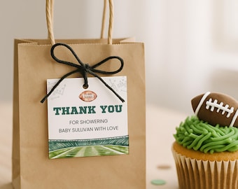 Football Themed Baby Shower Tags, Football Thank You Tag Printable, Sports Theme Favor Tag for Boy Shower Editable, Digital Download, sb157