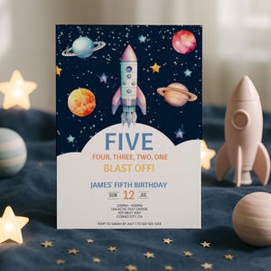 5th Birthday Space Invitation, Outer Space Birthday Party Invite 5 Year Old, Boys Bday Editable Template, Printable Digital Download, sb128