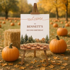 Pumpkin Patch Welcome Sign, Fall Theme Birthday Decorations, Our Little Pumpkin Birthday Party Signs, Editable Poster Download, sb145