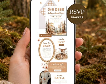 Oh Deer Baby Shower Website Invite, Fall Woodland Animal Digital Invitation, Cottagecore Invite Woodland, Autumn Text Link with RSVP, sb147