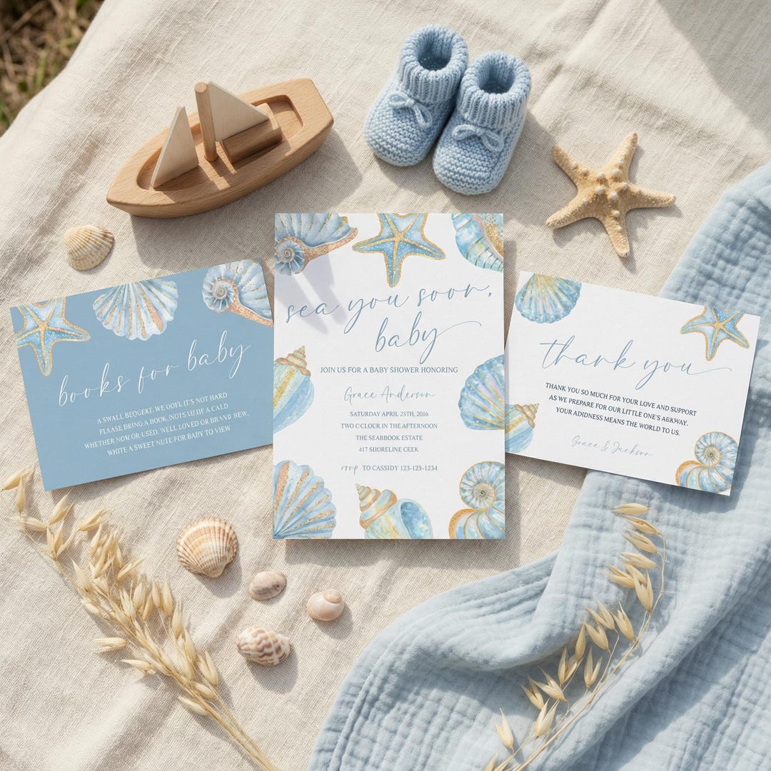 Sea You Soon Baby Invite Bundle Boy Nautical Baby Shower Invitation ...
