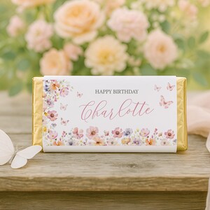 Butterfly Chocolate Bar Wrapper, Wildflower Party Favor, Garden Butterfly Editable Candy Wrapper, Girls Floral Birthday Printable, sb121