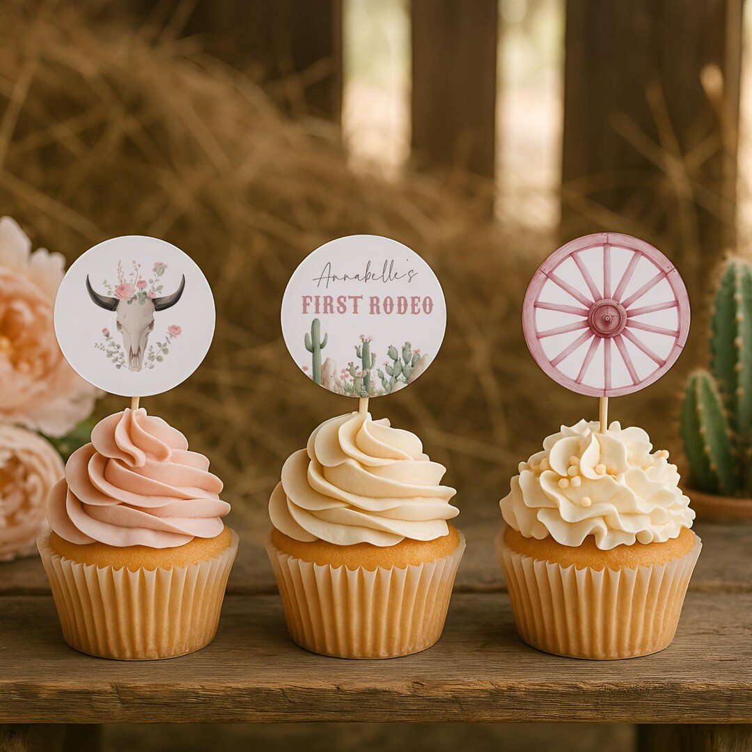 My First Rodeo Birthday Cupcake Toppers, Cowgirl Birthday Cupcake ...