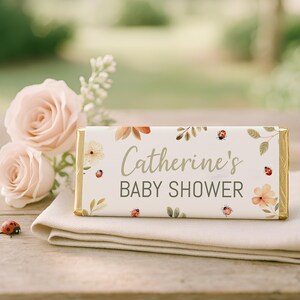 Ladybug Baby Shower Favors, Lovebug Chocolate Bar Wrapper, Ladybug Baby Shower Candy Wrapper Printable, Spring Floral Garden Bug, sb168