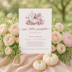 Our Little Pumpkin is Turning Two Invitation, Fall Second Birthday Invitation Template, Editable Baby Girl Printable, Instant Download sb142