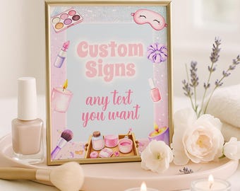 Spa Birthday Sign, Editable Spa Birthday Party Decor, Pamper Table Sign, Custom Girl Printable Sign Template, Instant Digital Download sb116