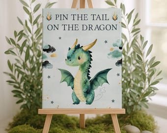 Pin the Tail on the Dragon Game, Dragon Party Game Printable, Dragon Birthday Party Activity for Kids, Boys Dragon Party Decor, sb152