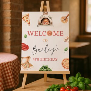 Pizza Party Birthday Sign Printable, Kids Pizza Birthday Welcome Sign, Pizza Theme Party Decorations, Pizzeria Birthday Sign Digital, sb153