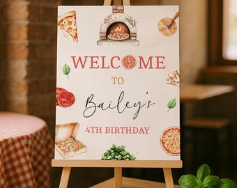 Pizza Party Birthday Sign Printable, Kids Pizza Birthday Welcome Sign, Pizza Theme Party Decorations, Pizzeria Birthday Sign Digital, sb153