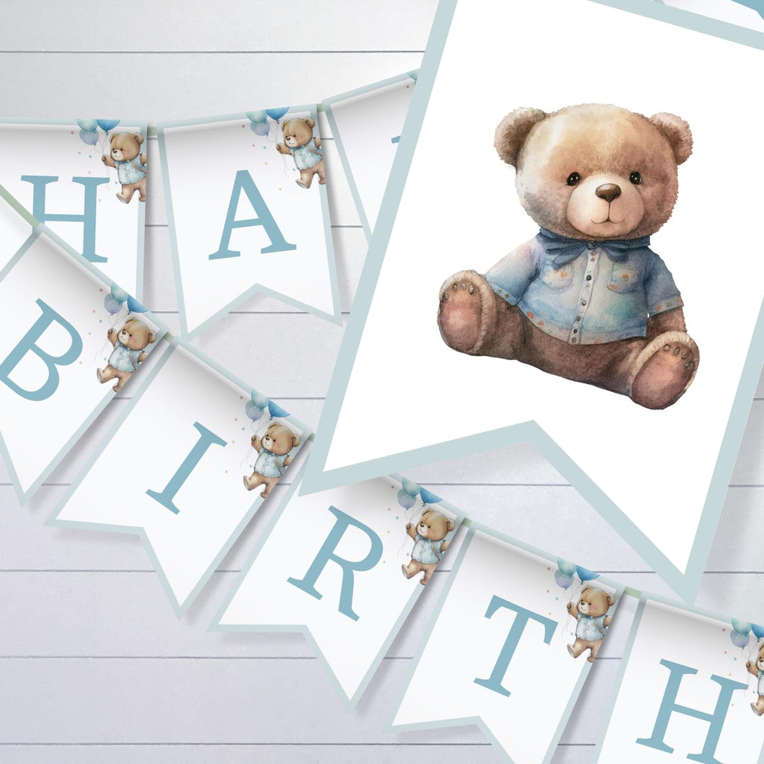 Beary First Birthday Banner Bear Decorations, Baby Boy 1st Birthday ...