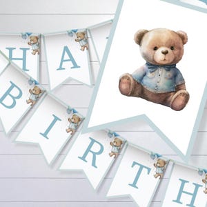 Beary First Birthday Banner Bear Decorations, Baby Boy 1st Birthday Party Sign, Teddy Bear Party Decor, Instant Digital Download, sb115