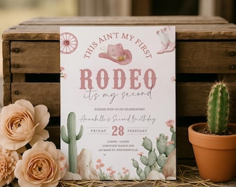 This Ain’t My First Rodeo Birthday Invitation, 2nd Rodeo Girl Birthday Invite, Pink Western Cowgirl 2nd Birthday Invitation Printable sb169