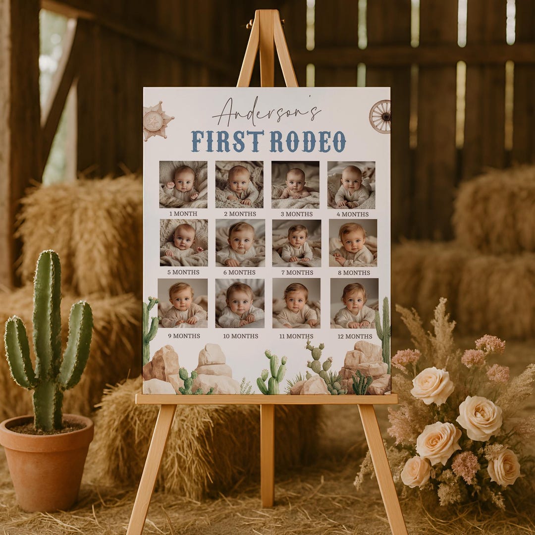 First Year Rodeo Frame My First Rodeo Photo Milestone Photo Board, Cowboy First Year Photo ...
