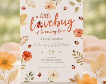 Ladybug Birthday Invitation, Lovebug Birthday Invite Printable Girl, Ladybug Birthday Party Invitation Digital, Editable Template, sb168