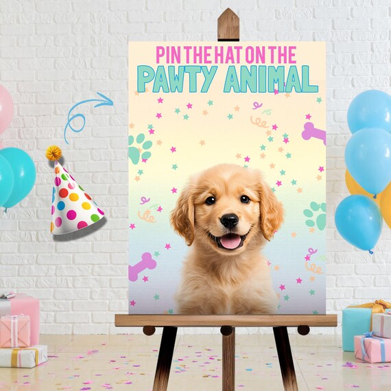 Dog Themed Party Games, Pin the Tail Party Game, Pin the Party Hat