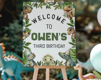 Dinosaur Party Welcome Sign, Dinosaur Theme Welcome Sign, Dino Birthday Party Decor, Custom Poster, Editable Template Instant Download sb104