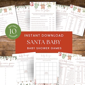 Santa Baby Shower Games, Christmas Game Printables, Holiday Baby Shower Game Bundle, Winter Xmas BINGO Editable Template, sb156