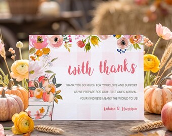 The Apple of Our Eye Thank You Card, Watercolor Apple Baby Shower, Fall Floral Thank You Template, Pink Harvest Digital, sb214